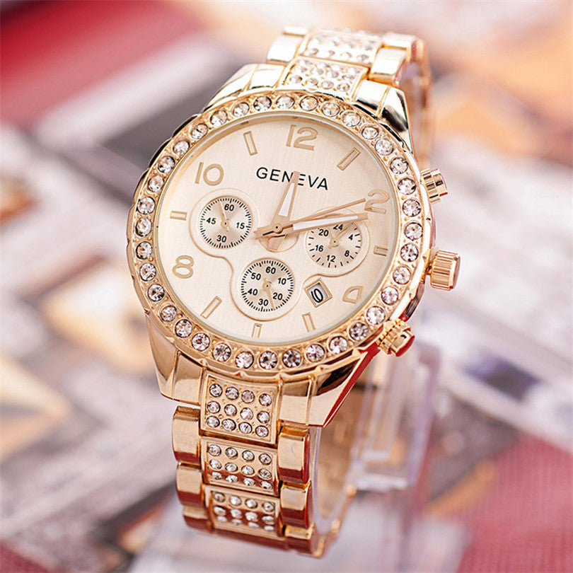 Geneva diamond calendar watch women fashion